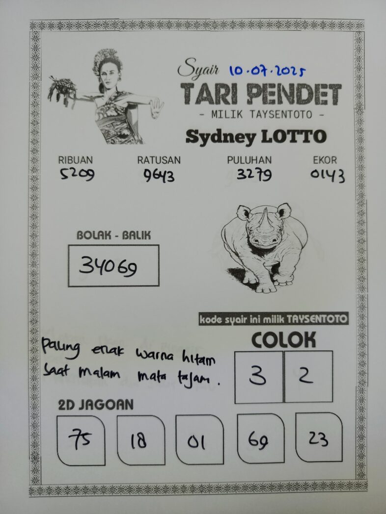 Syair Tari Pendet Sydney Hari ini Kamis, 10 Juli 2025