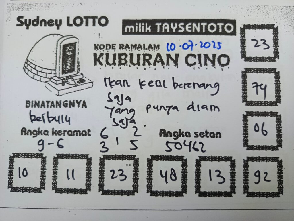 Syair Kuburan Cino Sydney Hari ini Kamis, 10 Juli 2025