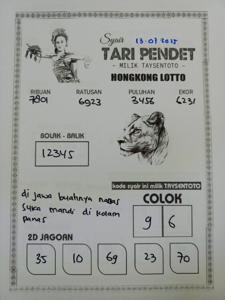 Syair Tari Pendet HK Hari Minggu, 13 Juli 2025