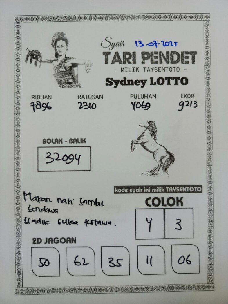 Syair Tari Pendet Sydney Hari ini Minggu, 13 Juli 2025