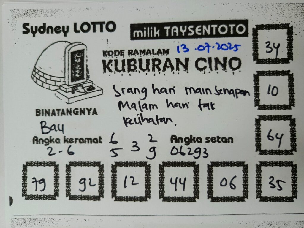 Syair Kuburan Cino Sydney Hari ini Minggu, 13 Juli 2025