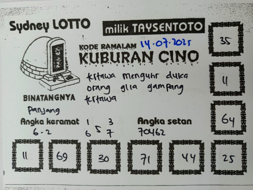 Syair Kuburan Cino Sydney Hari ini Senin, 14 Juli 2025