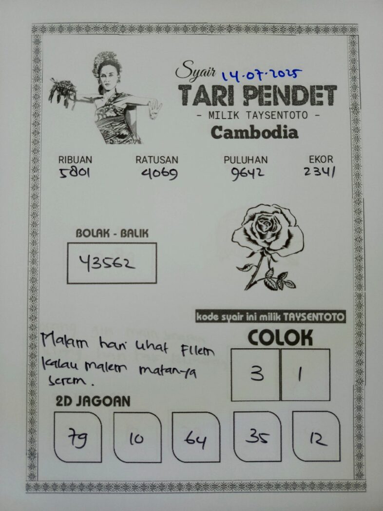 Syair Tari Pendet Cambodia Hari Ini Senin, 14 Juli 2025