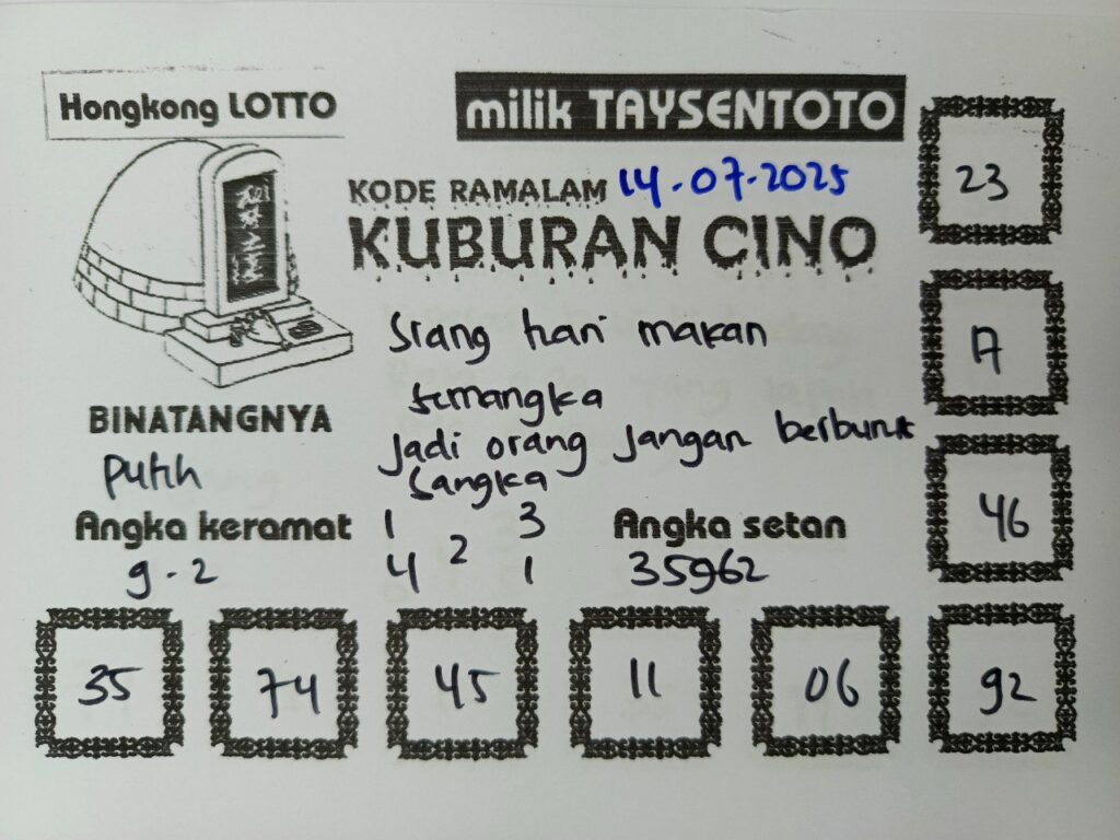 Syair Kuburan Cino HK Hari Senin, 14 Juli 2025
