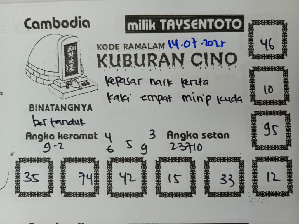 Syair Kuburan Cino  Cambodia Hari Ini Senin, 14 Juli 2025