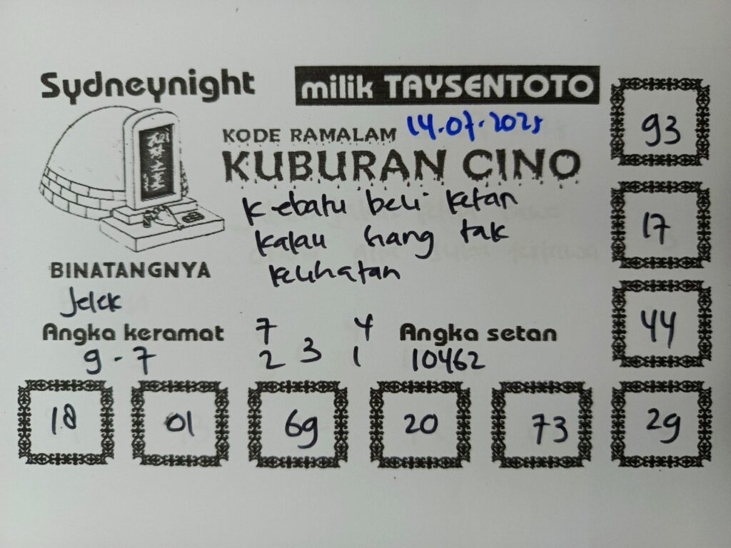 Syair Kuburan Cino SydneyNight Hari ini Senin, 14 Juli 2025