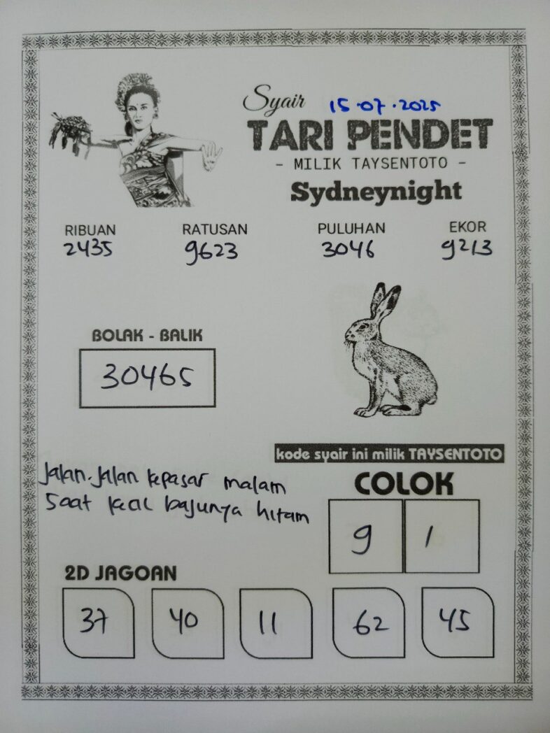 Syair Tari Pendet SydneyNight Hari ini Selasa, 15 Juli 2025