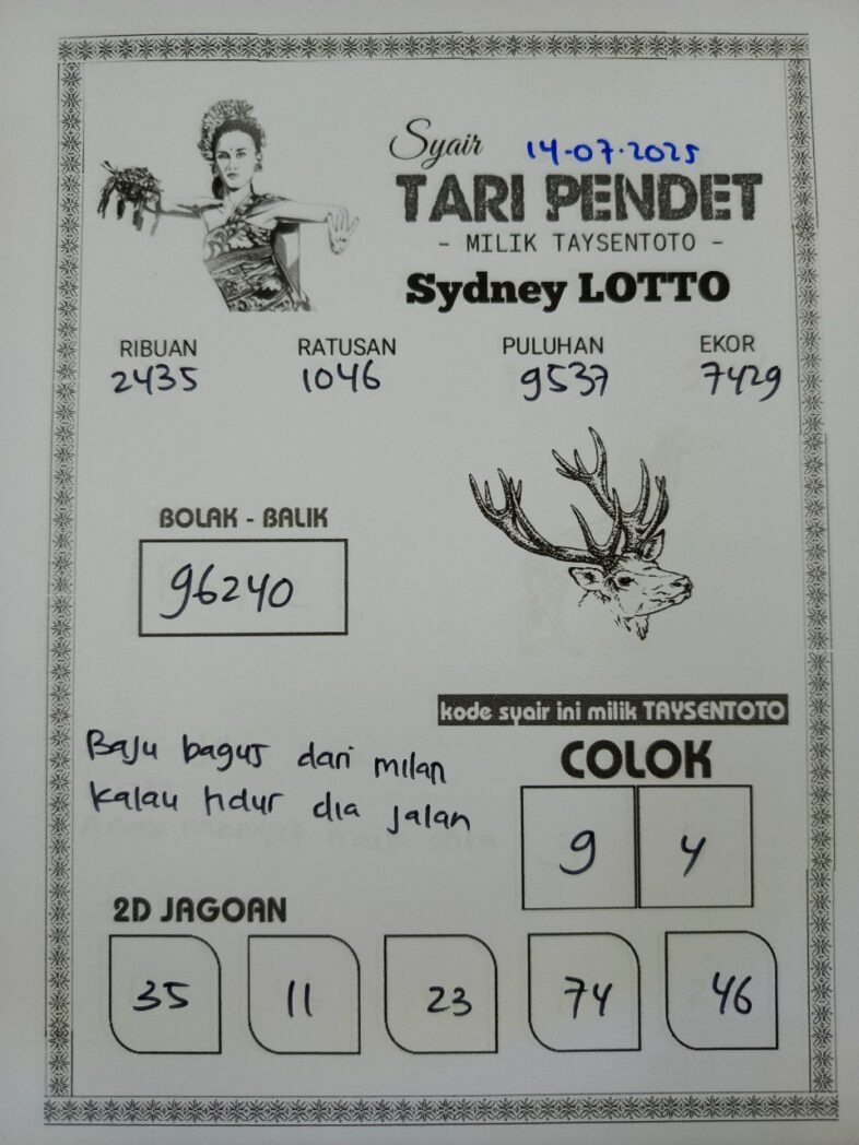 Syair Tari Pendet Sydney Hari ini Senin, 14 Juli 2025