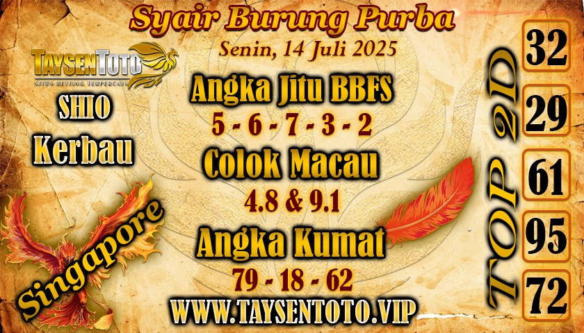 Syair Burung Purba SGP Hari Senin, 14 Juli 2025