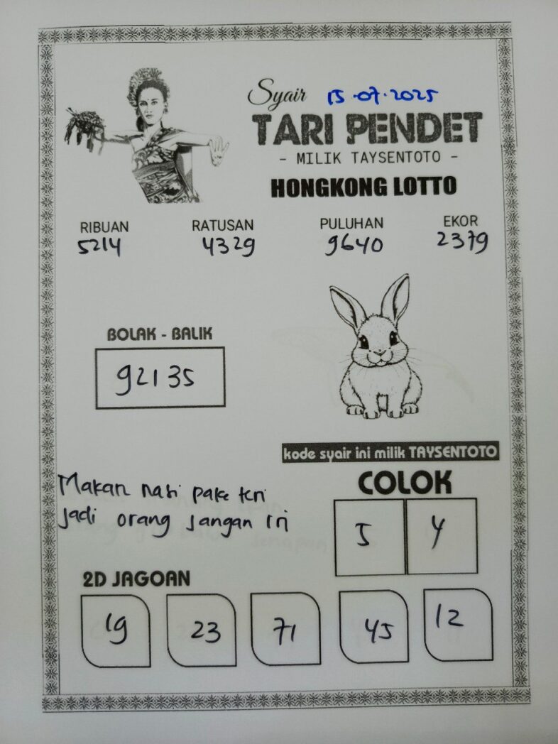 Syair Tari Pendet HK Hari Selasa, 15 Juli 2025