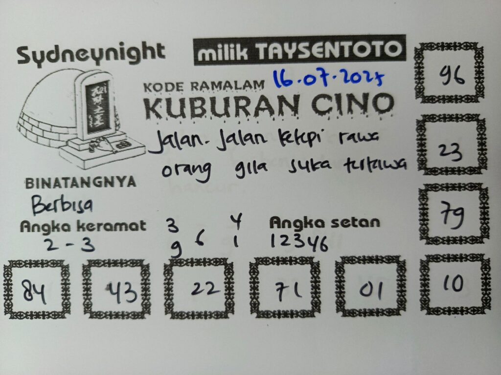 Syair Kuburan Cino SydneyNight Hari ini Rabu, 16 Juli 2025