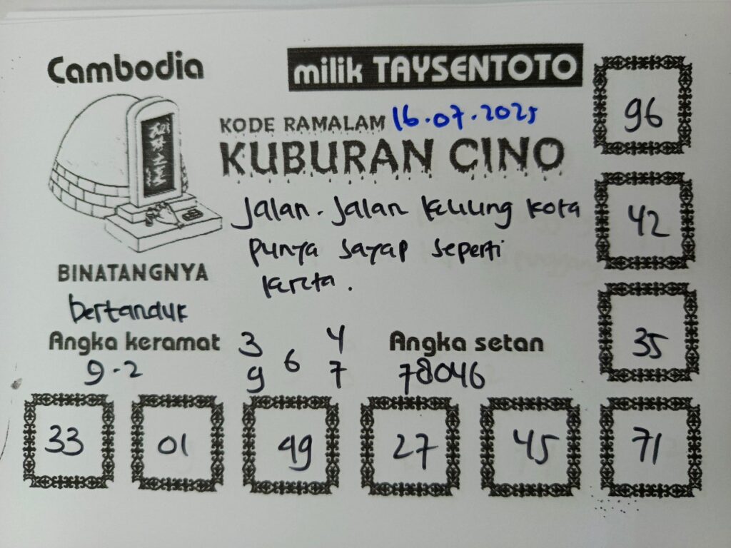 Syair Kuburan Cino  Cambodia Hari Ini Rabu, 16 Juli 2025