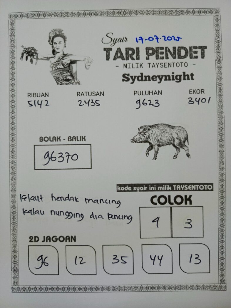 Syair Tari Pendet SydneyNight Hari ini Kamis, 17 Juli 2025