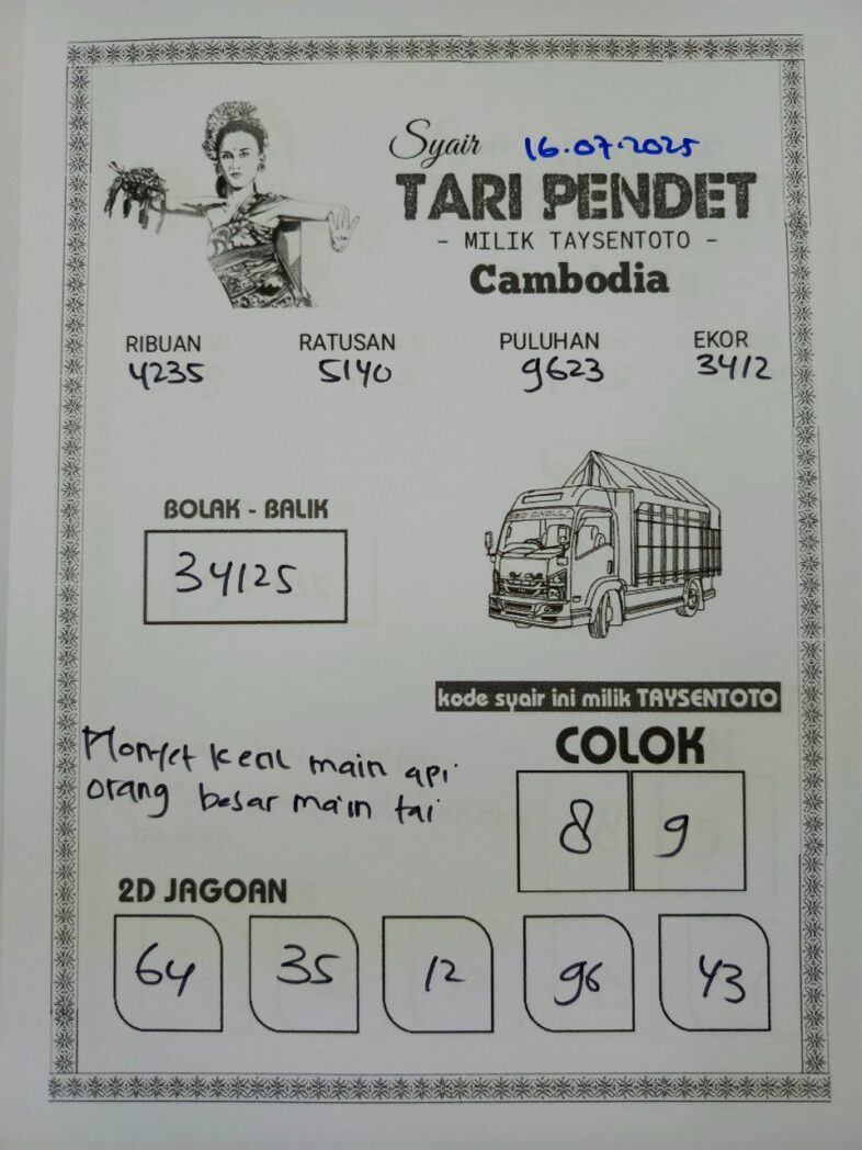 Syair Tari Pendet Cambodia Hari Ini Rabu, 16 Juli 2025