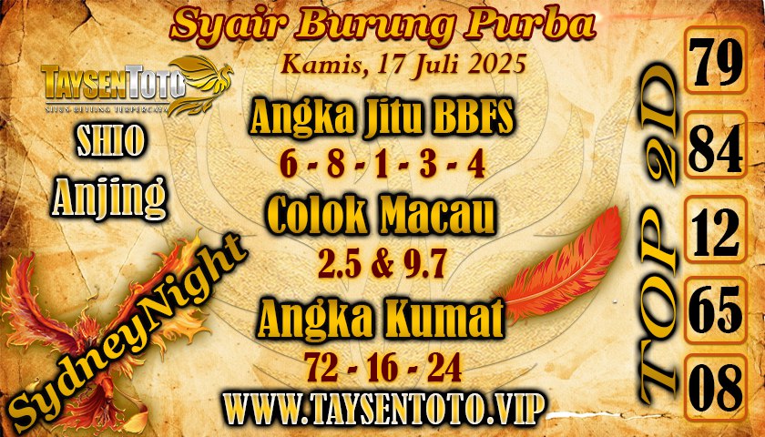 Syair Burung Purba SydneyNight Hari ini Kamis, 17 Juli 2025