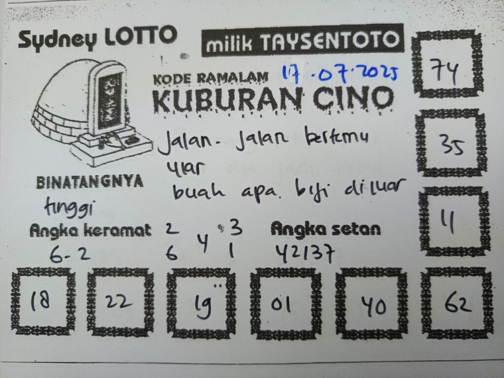 Syair Kuburan Cino Sydney Hari ini Kamis, 17 Juli 2025