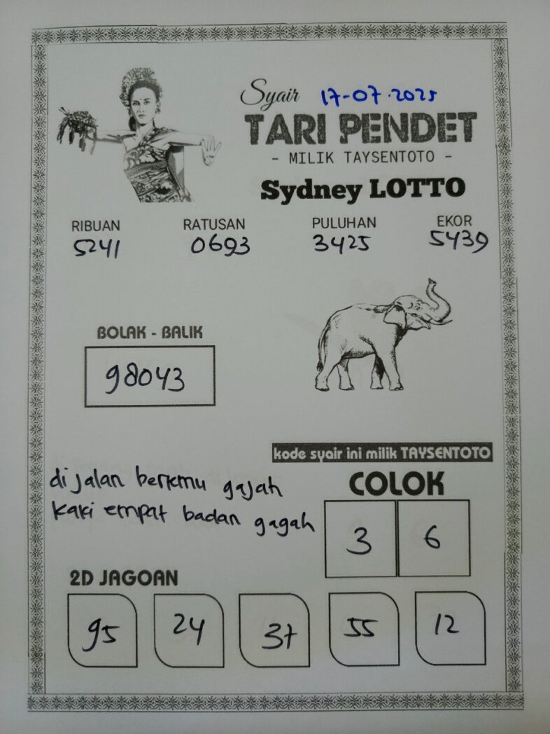 Syair Tari Pendet Sydney Hari ini Kamis, 17 Juli 2025