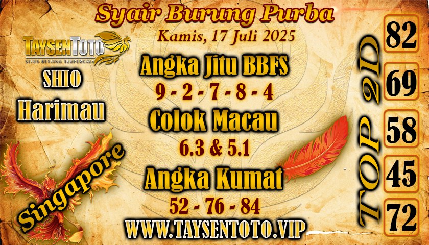 Syair Burung Purba SGP Hari Kamis, 17 Juli 2025