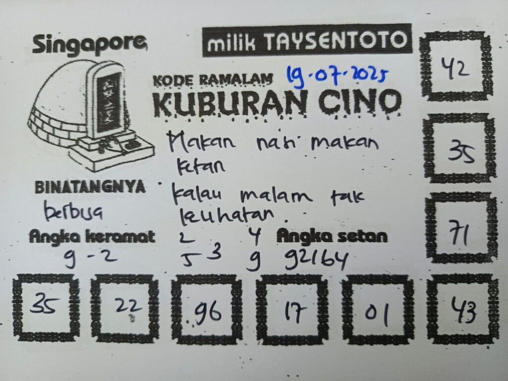 Syair Kuburan Cino SGP Hari ini Sabtu, 19 Juli 2025