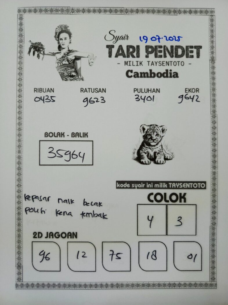 Syair Tari Pendet Cambodia Hari Ini Sabtu, 19 Juli 2025