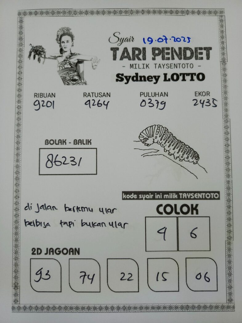 Syair Tari Pendet Sydney Hari ini Sabtu, 19 Juli 2025