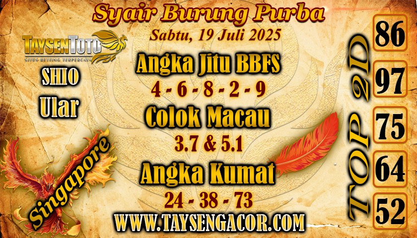 Syair Burung Purba SGP Hari Sabtu, 19 Juli 2025