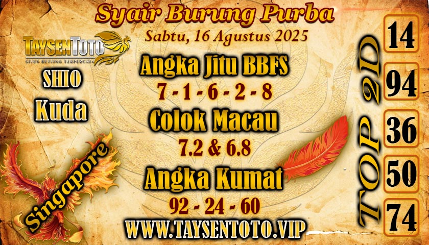 Syair Burung Purba SGP Hari Sabtu, 16 Agustus 2025