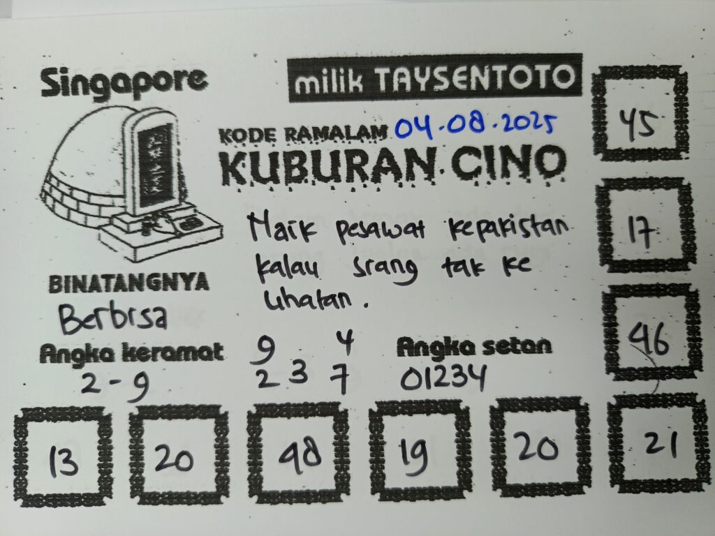 Syair Kuburan Cino SGP Hari ini Senin, 04 Agustus 2025