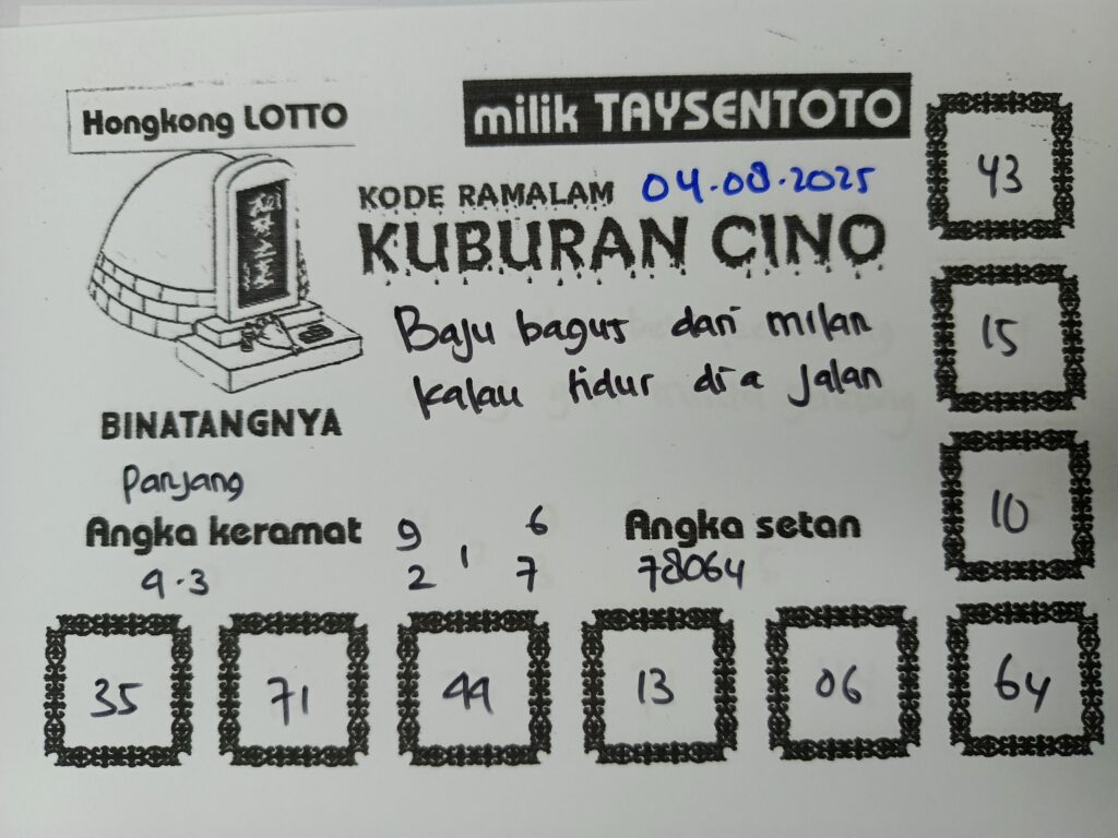 Syair Kuburan Cino HK Hari Senin, 04 Agustus 2025
