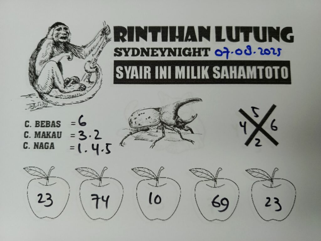 Syair Rintihan Lutung SydneyNight Hari ini Kamis 07 Agustus 2025