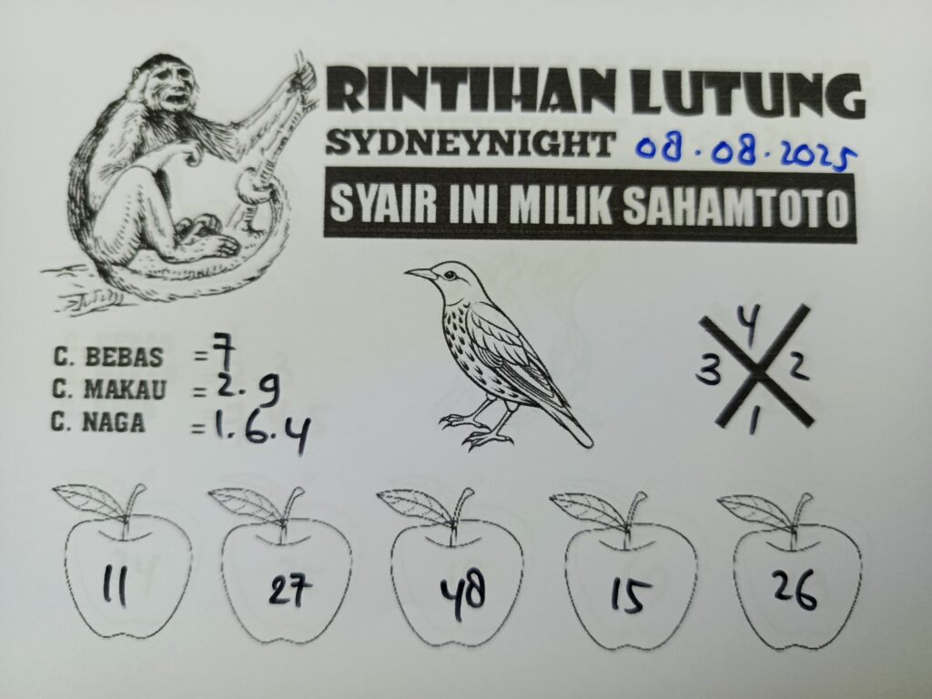Syair Rintihan Lutung SYDNEYNight Hari ini Jumat 08 Agustus 2025