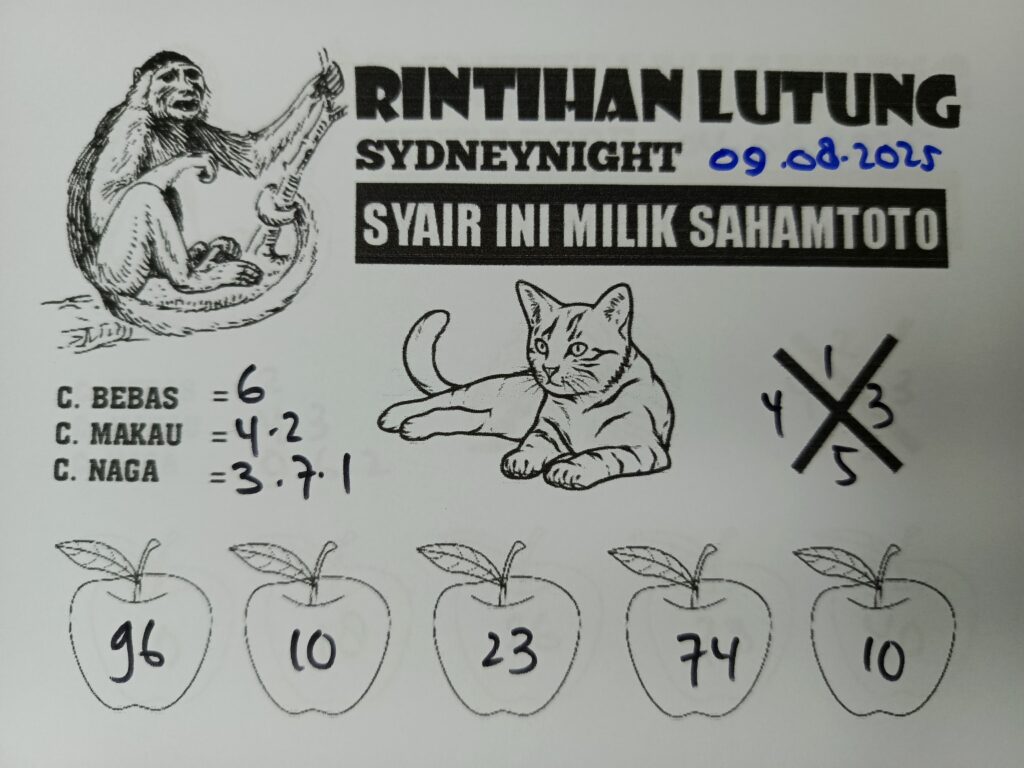 Syair Rintihan Lutung SYDNEYNight Hari ini Sabtu 09 Agustus 2025