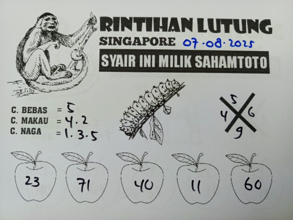 Syair Rintihan Lutung SINGAPORE Pools Hari ini Kamis 07 Agustus 2025