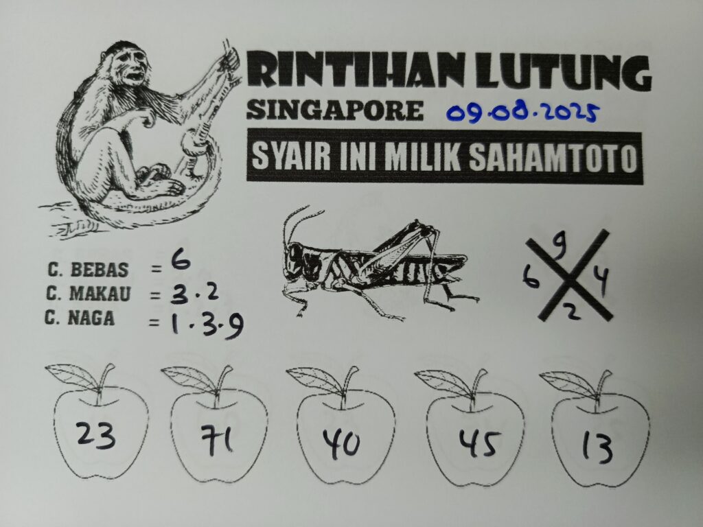 Syair Rintihan Lutung SINGAPORE Pools Hari ini Sabtu 09 Agustus 2025
