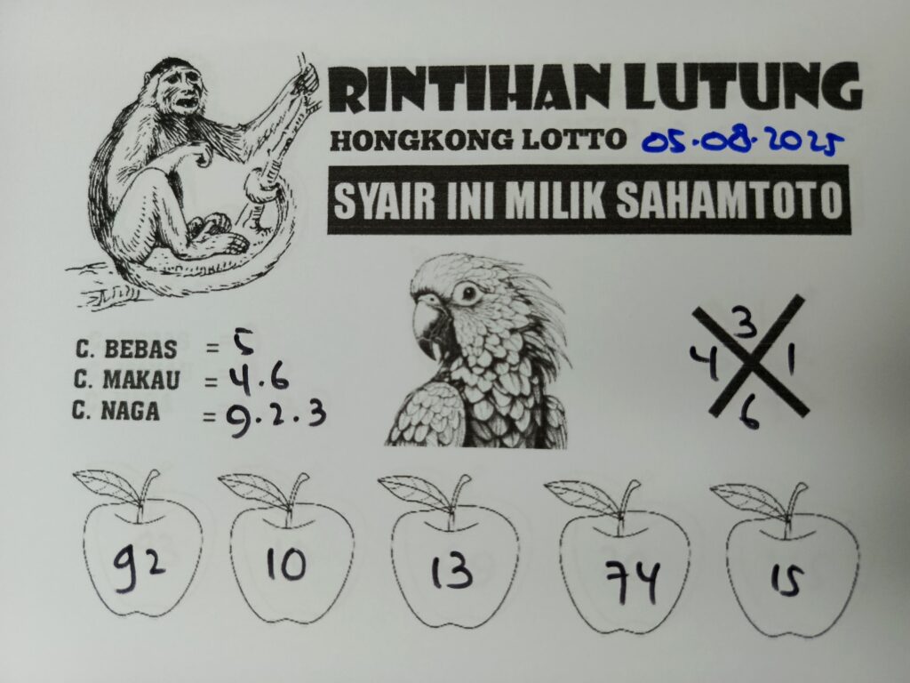 Syair Rintihan Lutung HONGKONG LOTTO Hari ini Selasa, 05 Agustus 2025