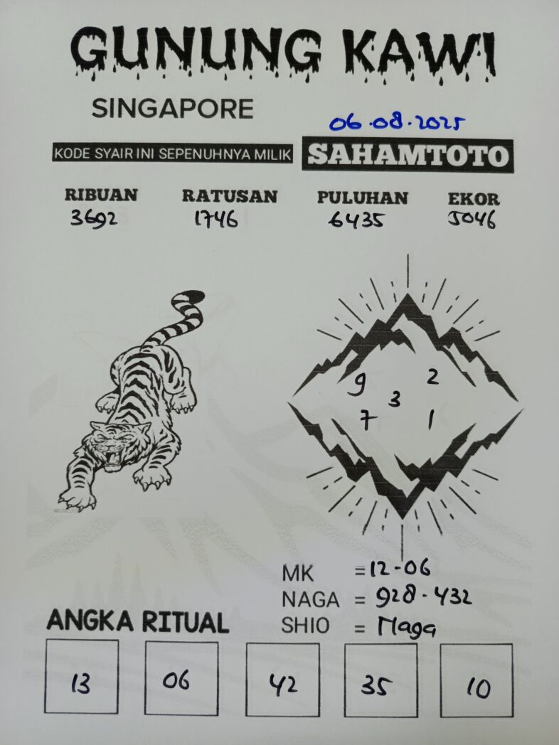 Syair Gunung Kawi SINGAPORE Pools Hari ini Rabu 06 Agustus 2025