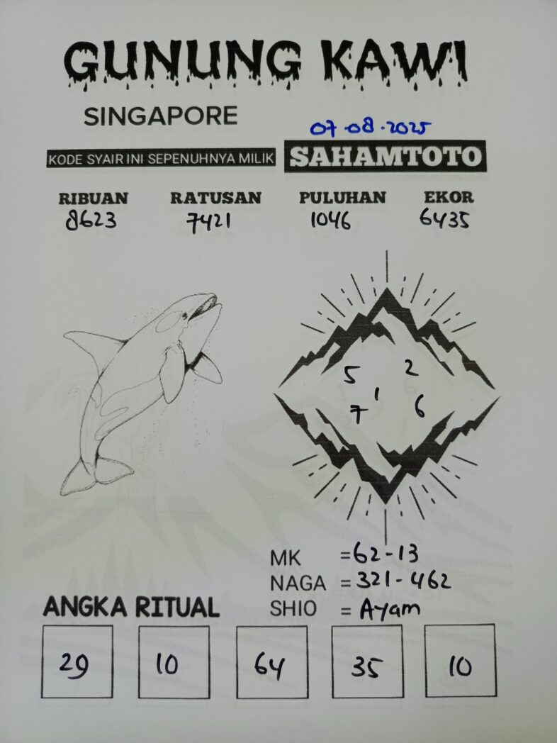Syair Gunung Kawi SINGAPORE Pools Hari ini Kamis 07 Agustus 2025