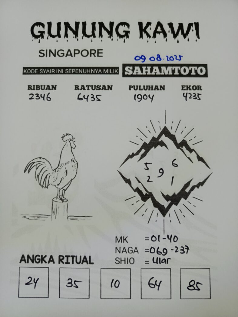 Syair Rintihan Lutung SINGAPORE Pools Hari ini Sabtu 09 Agustus 2025