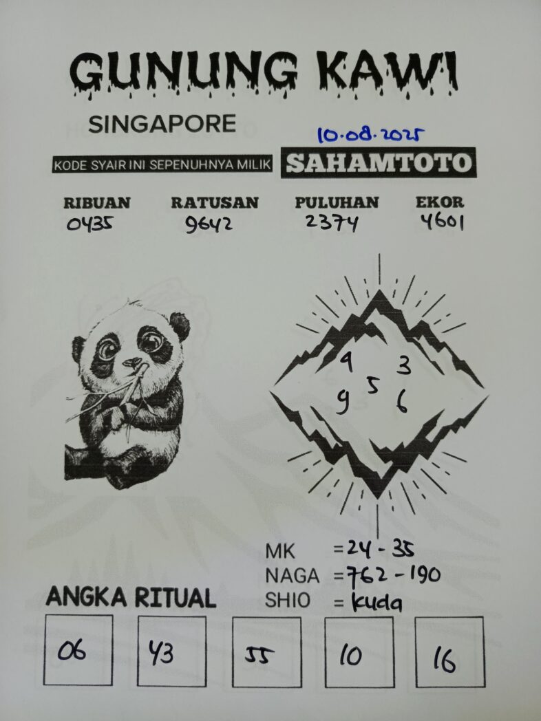 Syair Gunung Kawi SINGAPORE Pools Hari ini Minggu, 10 Agustus 2025