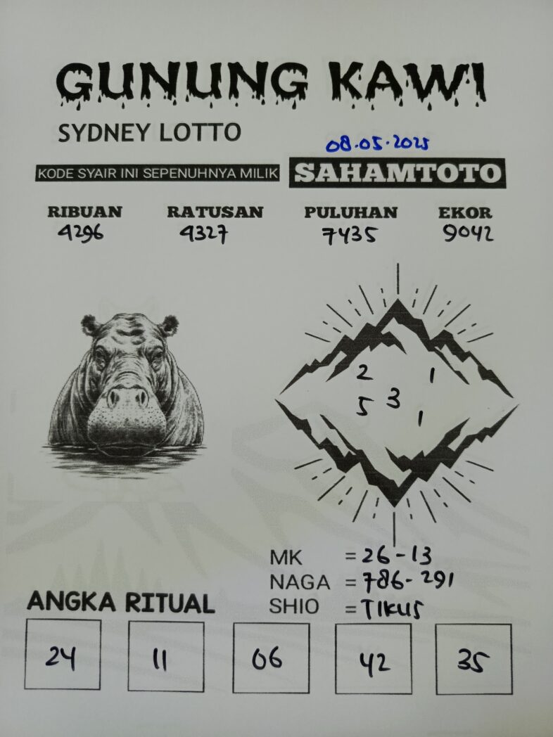 Syair Gunung Kawi SYDNEY LOTTO Hari ini Jumat 08 Agustus 2025