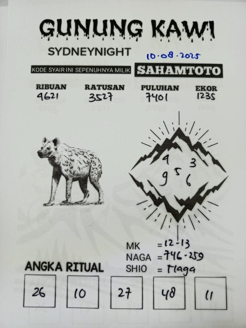 Syair Gunung Kawi SydneyNight Hari ini Minggu, 10 Agustus 2025
