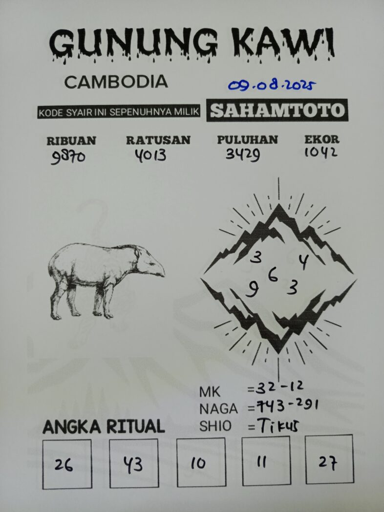 Syair Gunung Kawi CAMBODIA Pools Hari ini Sabtu 09 Agustus 2025