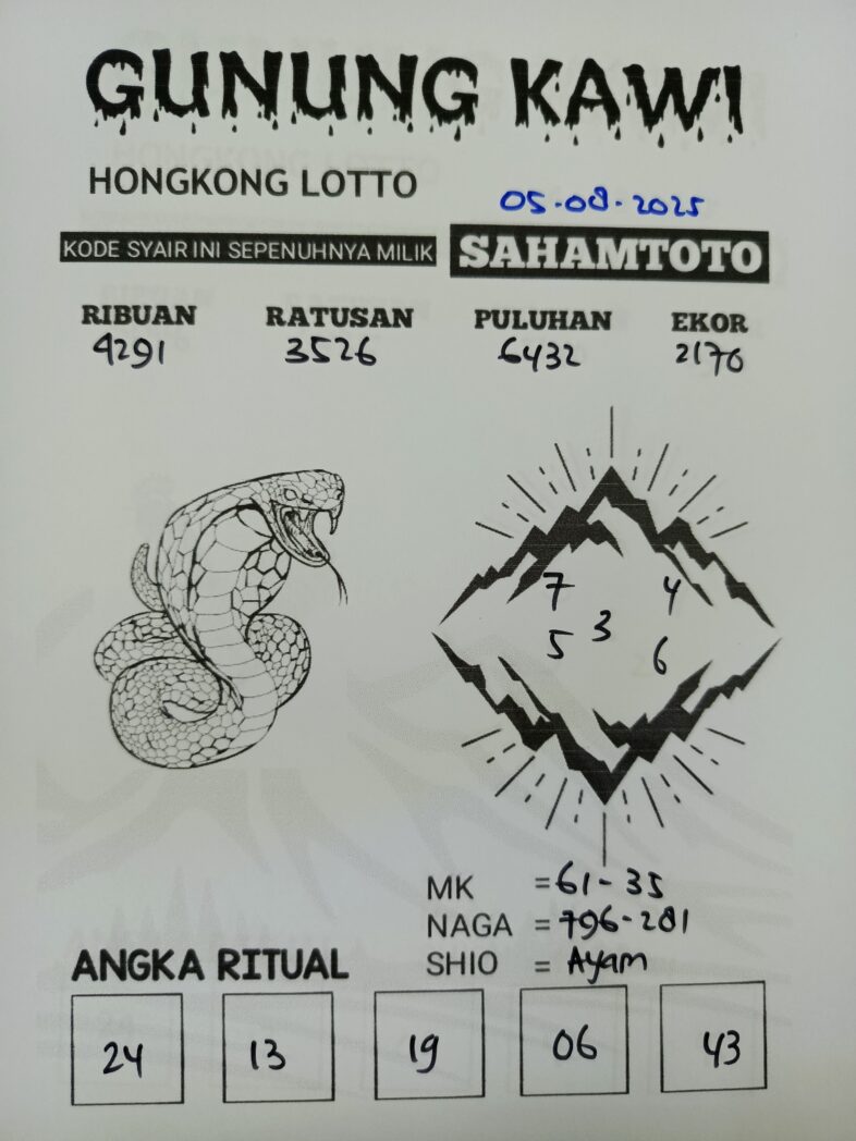 Syair Gunung Kawi HONGKONG LOTTO Hari ini Selasa, 05 Agustus 2025