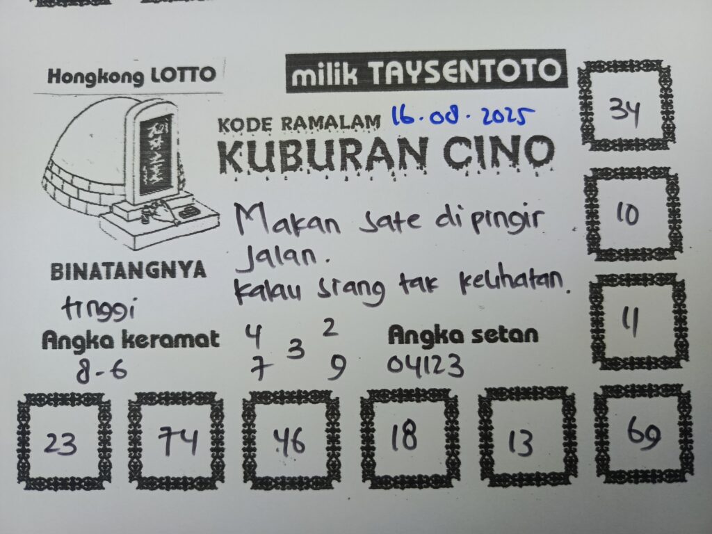 Syair Kuburan Cino HK Hari Sabtu, 16 Agustus 2025