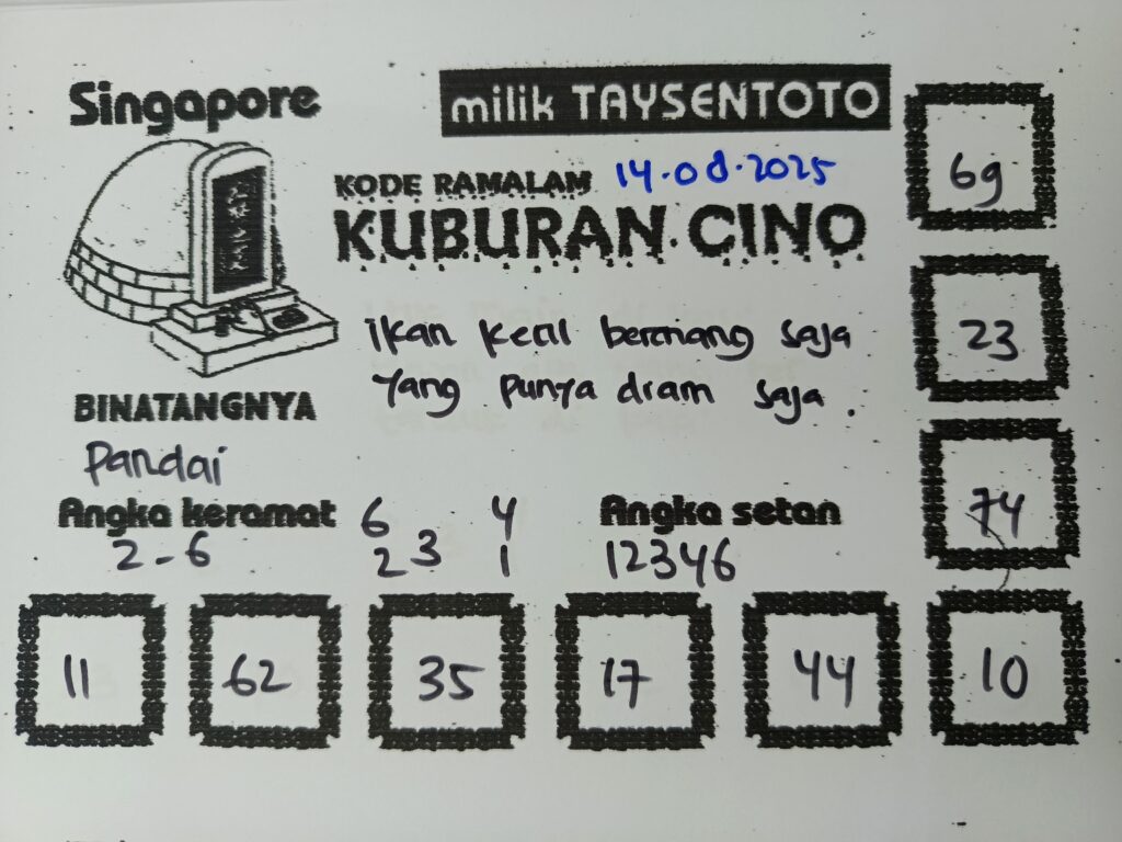 Syair Kuburan Cino SGP Hari ini Kamis, 14 Agustus 2025