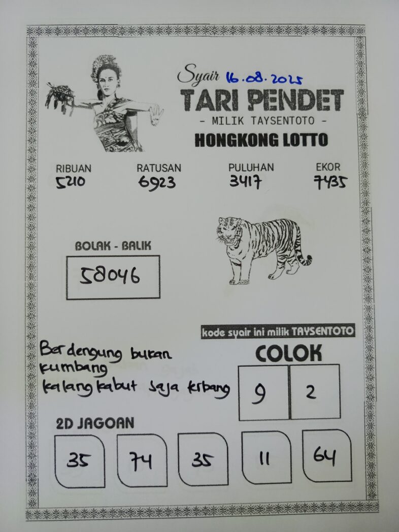 Syair Tari Pendet HK Hari Sabtu, 16 Agustus Juli 2025