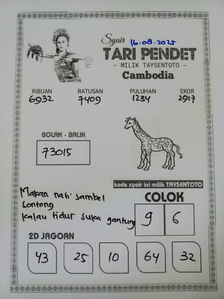 Syair Tari Pendet Cambodia Hari Ini Sabtu, 16 Agustus 2025