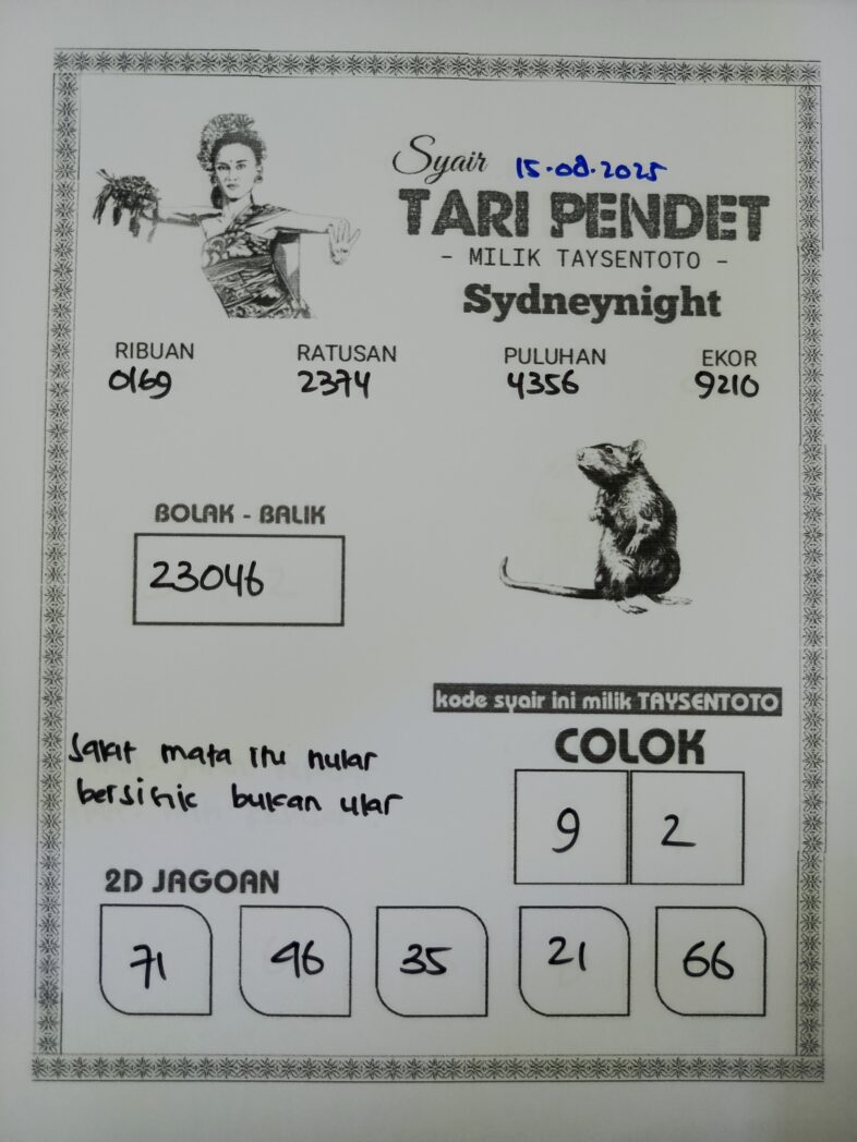 Syair Tari Pendet SydneyNight Hari ini Jumat, 15 Agustus 2025