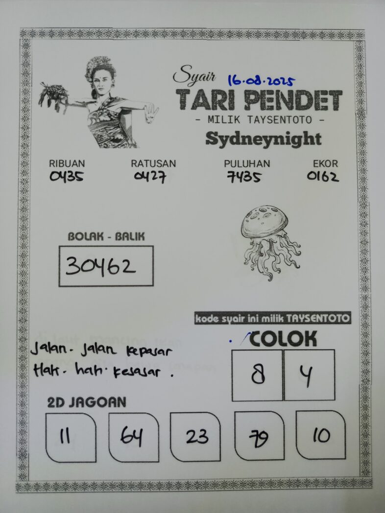 Syair Tari Pendet SydneyNight Hari ini Sabtu, 16 Agustus 2025
