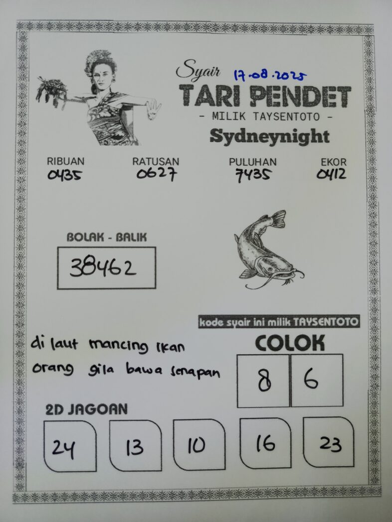 Syair Tari Pendet SydneyNight Hari ini Minggu, 17 Agustus 2025